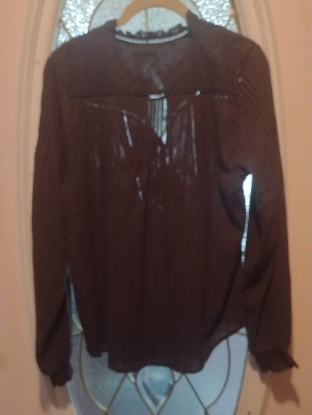 Faherty Brown Ruffle-Trim Button Front Blouse - Picture 4 of 6